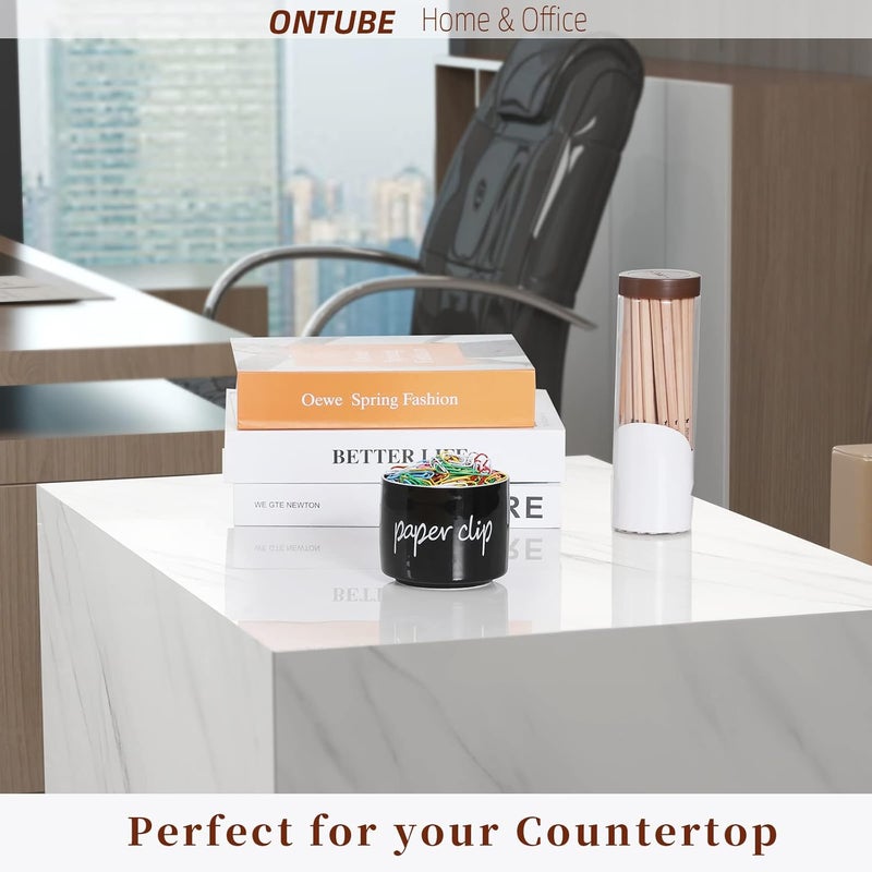 ONTUBE Farmhouse Paper Clip Holders,Ceramic Binder Clip Dispenser Organizer for Desk ,Cute Office Push Pins Holder (Black) - Image 5